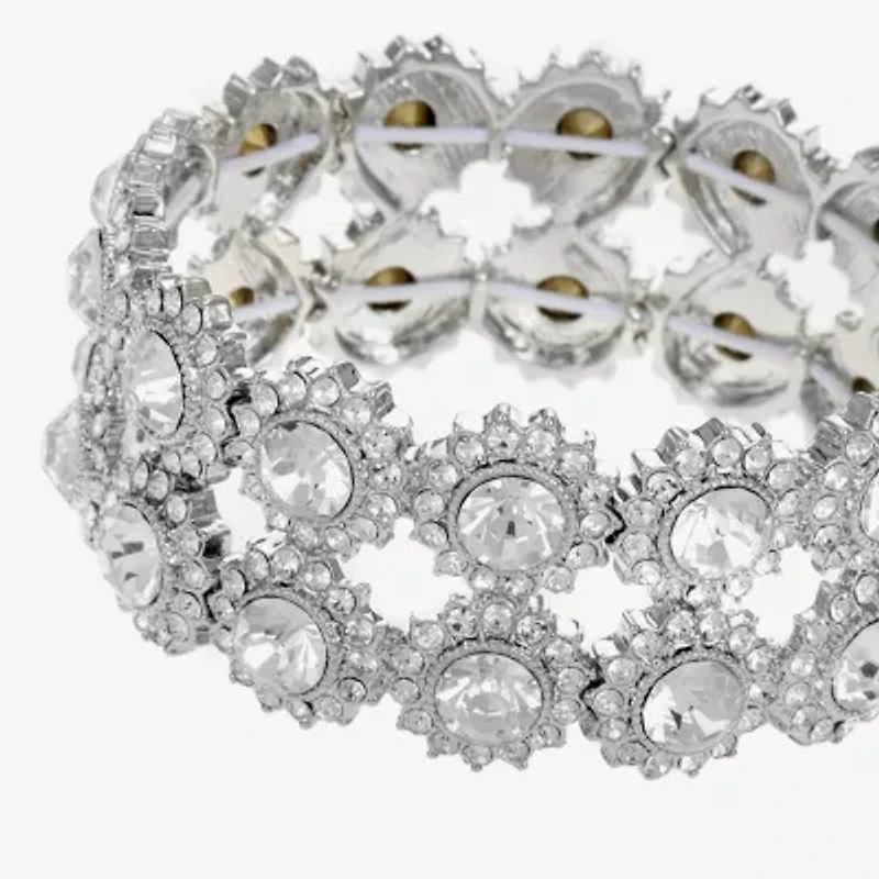 Monet Jewelry Timeless Silver Tone Thick Womens Glass Round Stretch Bracelet