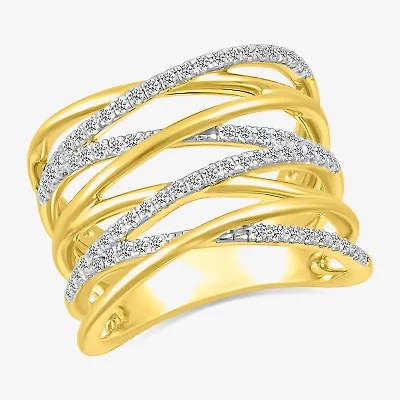 Limited Quantities! Womens 16MM 1/2 CT. T.W. Natural White Diamond 10K Gold Crossover Band