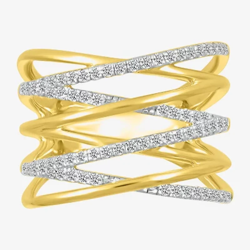 Limited Quantities! Womens 1/2 CT. T.W. Natural White Diamond 10K Gold Crossover Cocktail Ring