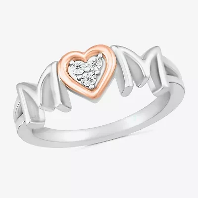 Limited Quantities! "Mom" Womens Diamond Accent Natural White Diamond 10K Rose Gold Sterling Silver Band