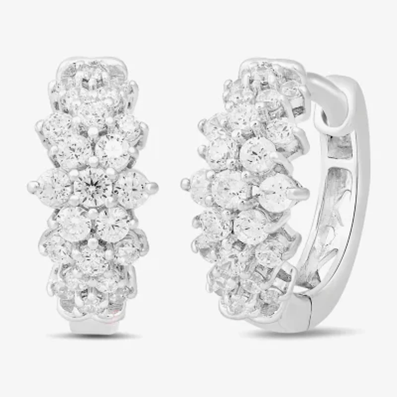 Womens 1/2 CT. T.W. Lab Grown White Diamond Sterling Silver 11.1mm Hoop Earrings