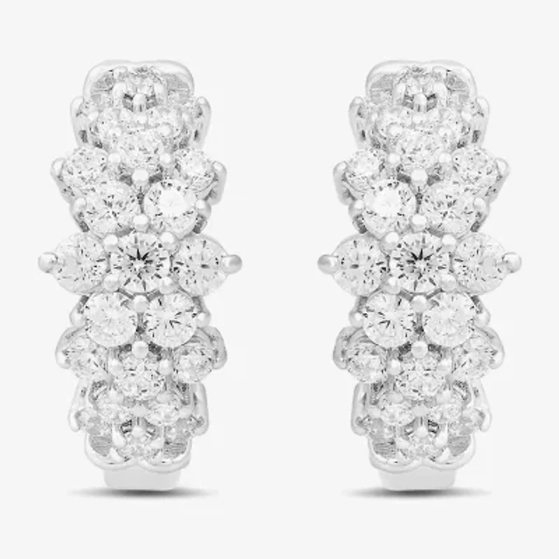 Womens 1/2 CT. T.W. Lab Grown White Diamond Sterling Silver 11.1mm Hoop Earrings