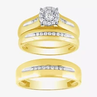 Unisex Adult 1/3 CT. T.W. White Diamond 10K Two Tone Gold Halo Side Stone Ring Set