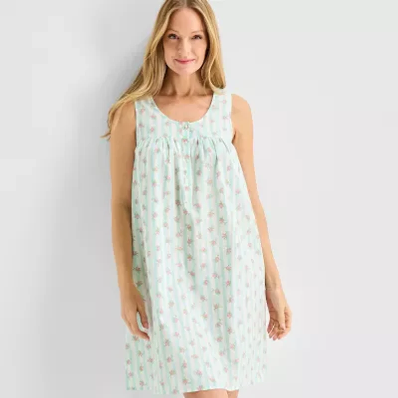 Adonna Womens Poplin Scoop Neck Nightgown