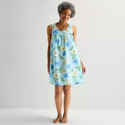 Adonna Womens Poplin Scoop Neck Nightgown