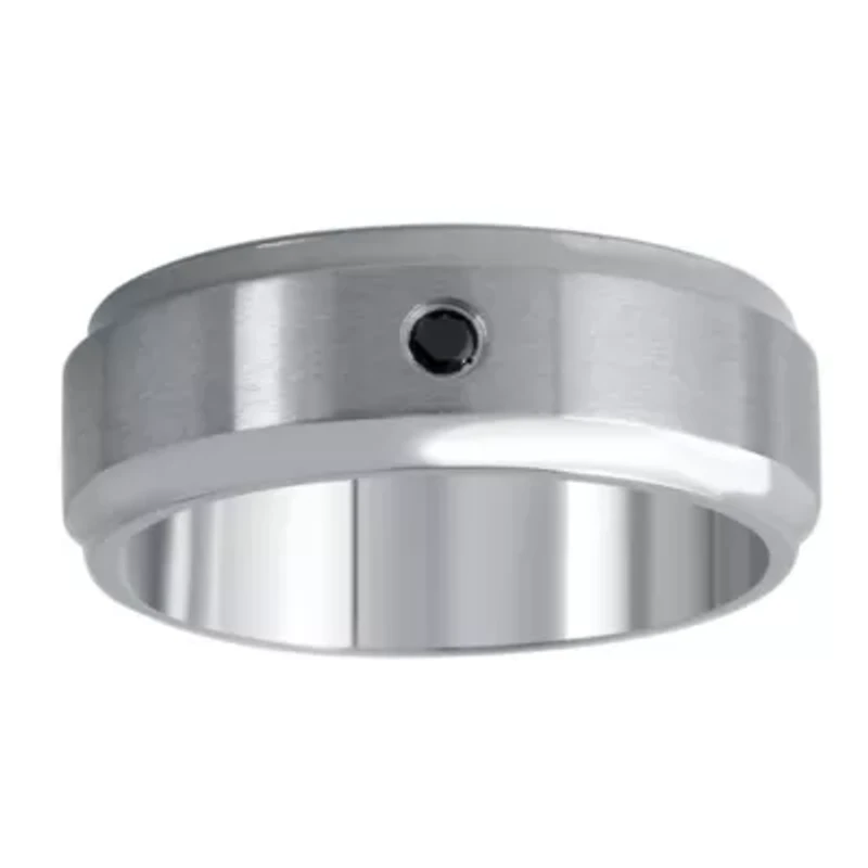 Mens 9M Diamond Accent Natural Stainless Steel Wedding Band