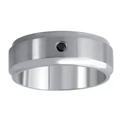 Mens 9M Diamond Accent Natural Stainless Steel Wedding Band