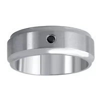Mens 9M Diamond Accent Natural Stainless Steel Wedding Band