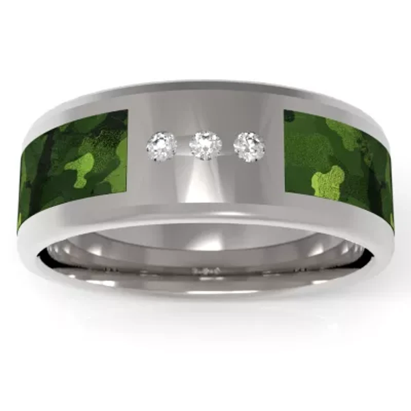 Green Camo Mens 7MM 1/10 CT. T.W. Natural White Diamond Stainless Steel Wedding Band