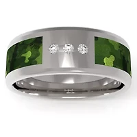 Green Camo Mens 7MM 1/10 CT. T.W. Natural White Diamond Stainless Steel Wedding Band