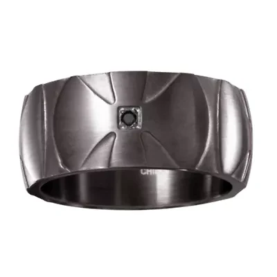 Mens 10MM Diamond Accent Natural Black Diamond Stainless Steel Cross Wedding Band