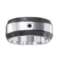 Mens 10MM Diamond Accent Natural Black Stainless Steel Wedding Band