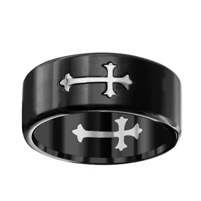 Mens 7MM Stainless Steel Cross Wedding Band