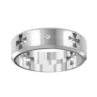 Mens 5MM Diamond Accent Natural White Diamond Titanium Cross Wedding Band
