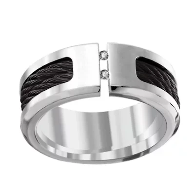 Mens 8MM Diamond Accent Natural White Diamond Titanium Wedding Band