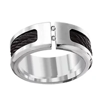 Mens 8MM Diamond Accent Natural White Diamond Titanium Wedding Band