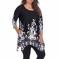 White Mark Plus Yanette Womens Scoop Neck 3/4 Sleeve Tunic Top