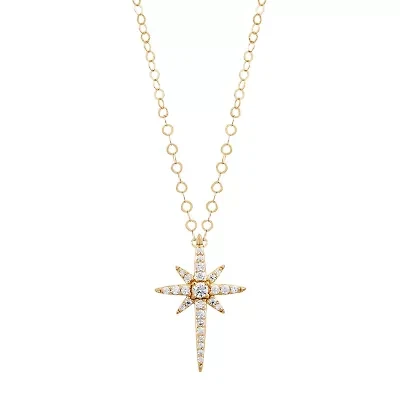 Womens White Cubic Zirconia 10K Gold Star 18 Inch Pendant Necklace