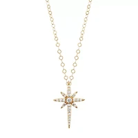 Womens White Cubic Zirconia 10K Gold Star 18 Inch Pendant Necklace