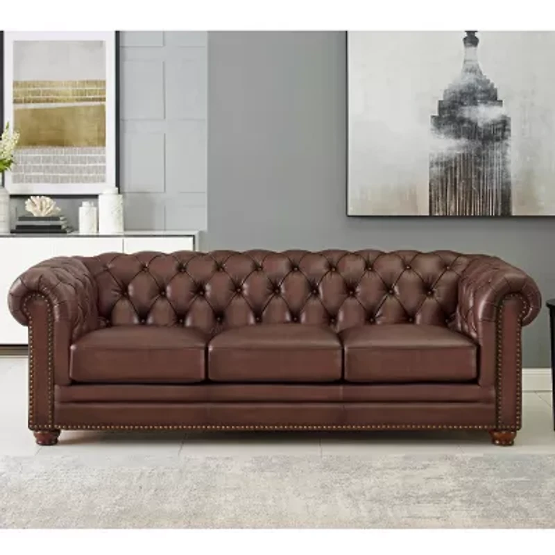 Aliso Leather Roll-Arm Sofa