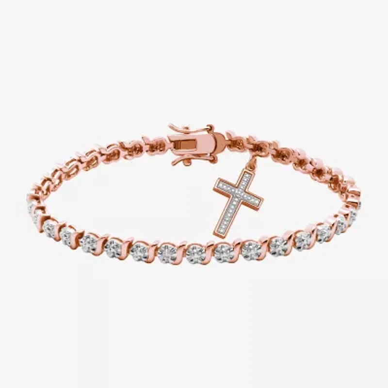 Sparkle Allure Womens Natural Diamond Accent Cross 7.25 Inch Tennis Bracelet