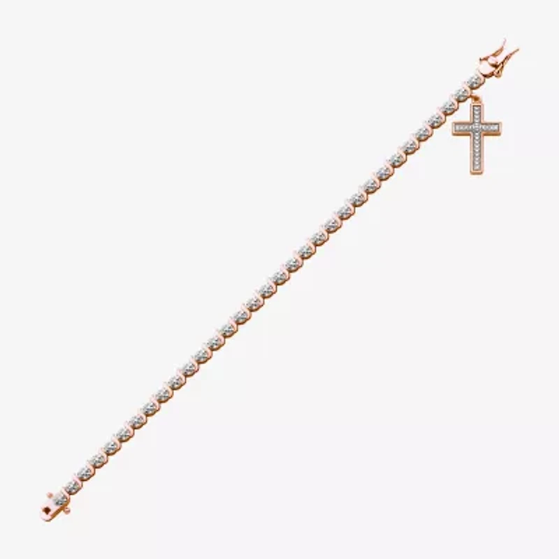 Sparkle Allure Womens Natural Diamond Accent Cross 7.25 Inch Tennis Bracelet