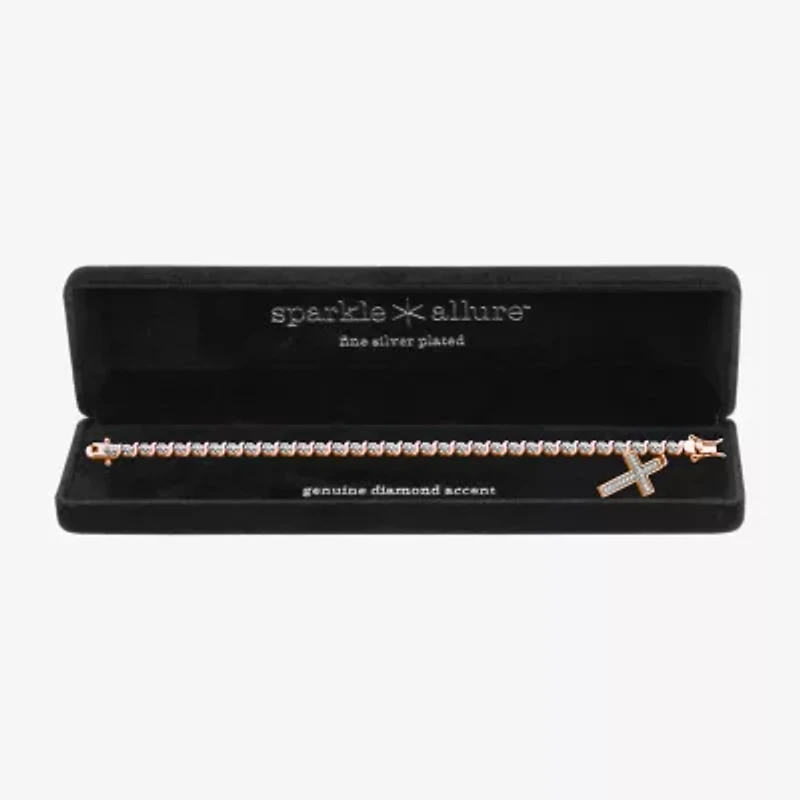 Sparkle Allure Womens Natural Diamond Accent Cross 7.25 Inch Tennis Bracelet