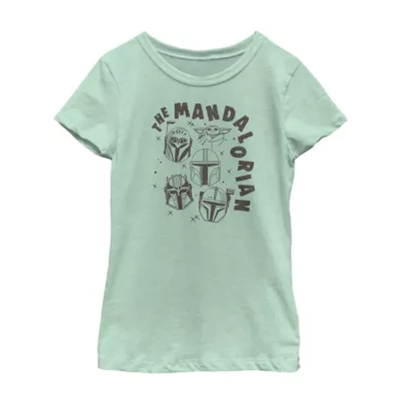 The Mandalorian Little & Big Kid Girls Crew Neck Short Sleeve Regular Fit Star Wars Graphic T-Shirt