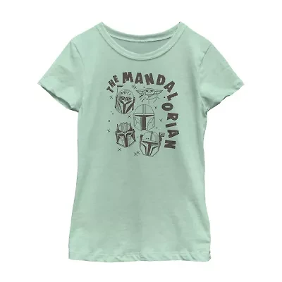 The Mandalorian Little & Big Kid Girls Crew Neck Short Sleeve Regular Fit Star Wars Graphic T-Shirt
