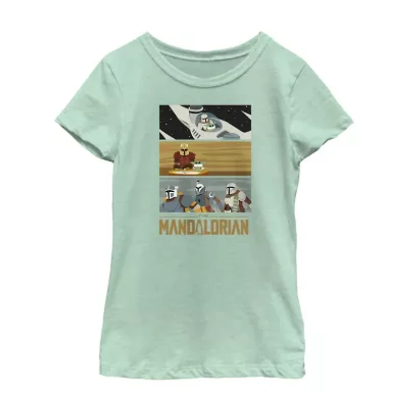 The Mandalorian Little & Big Kid Girls Crew Neck Short Sleeve Regular Fit Star Wars Graphic T-Shirt