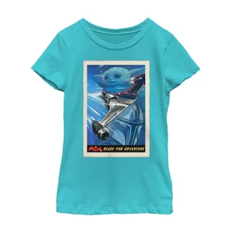 The Mandalorian Little & Big Kid Girls Crew Neck Short Sleeve Regular Fit Star Wars Graphic T-Shirt