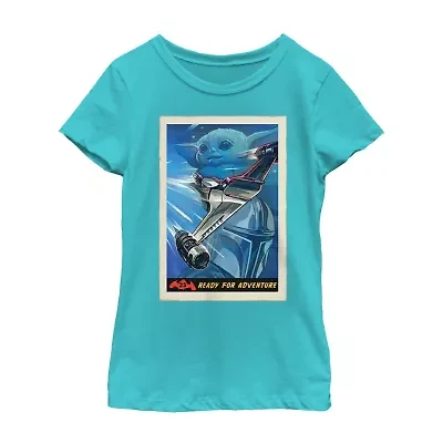 The Mandalorian Little & Big Kid Girls Crew Neck Short Sleeve Regular Fit Star Wars Graphic T-Shirt