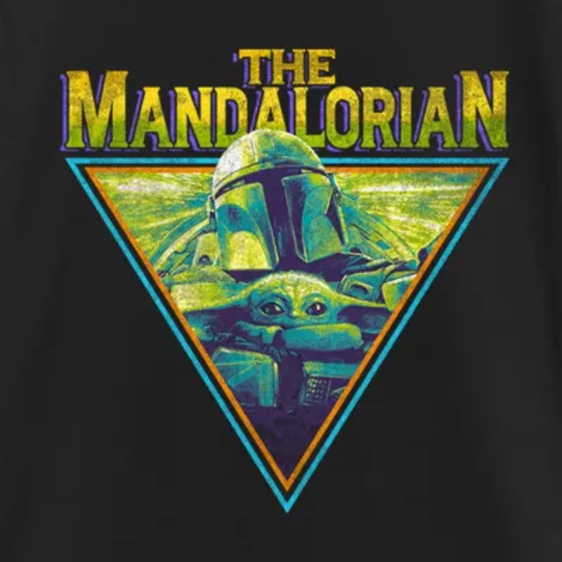The Mandalorian Little & Big Kid Girls Crew Neck Short Sleeve Regular Fit Star Wars Graphic T-Shirt