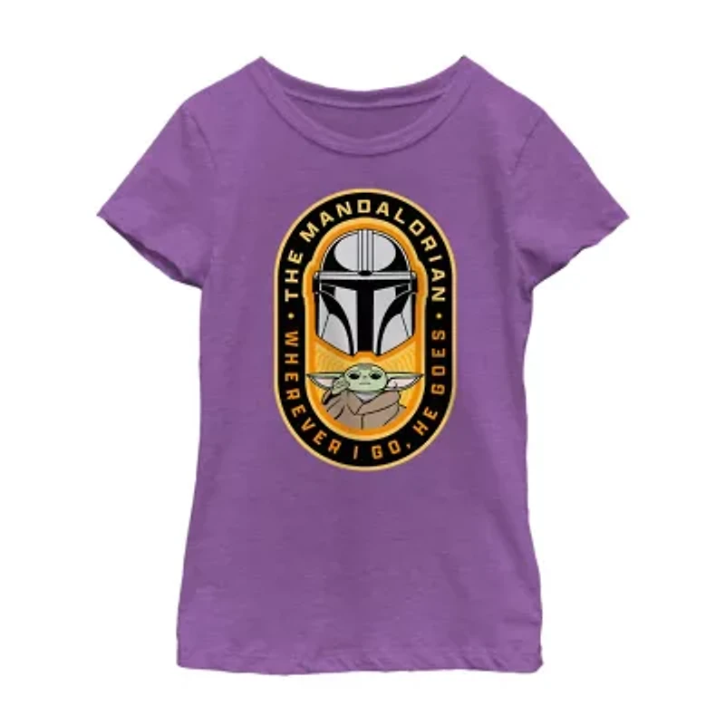 The Mandalorian Little & Big Kid Girls Crew Neck Short Sleeve Regular Fit Star Wars Graphic T-Shirt