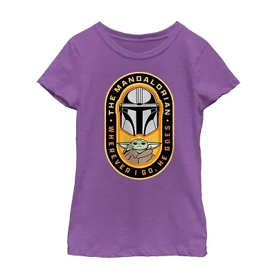 The Mandalorian Little & Big Kid Girls Crew Neck Short Sleeve Regular Fit Star Wars Graphic T-Shirt