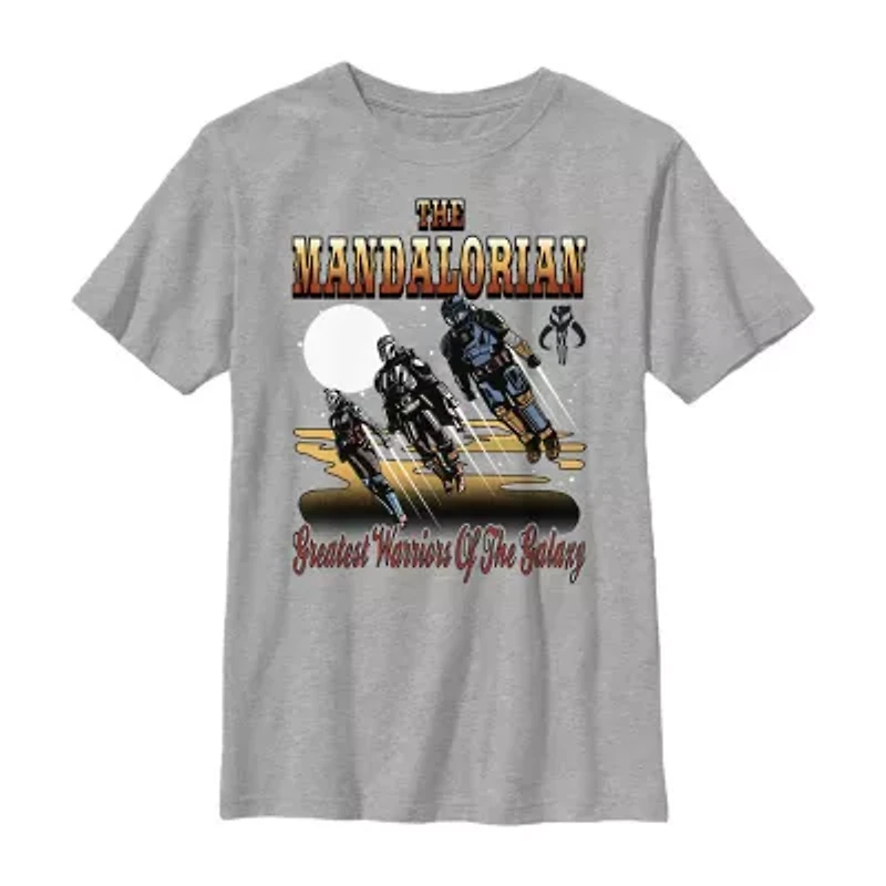 Mandalorian Little & Big Kid Boys Crew Neck Short Sleeve Regular Fit Star Wars Graphic T-Shirt