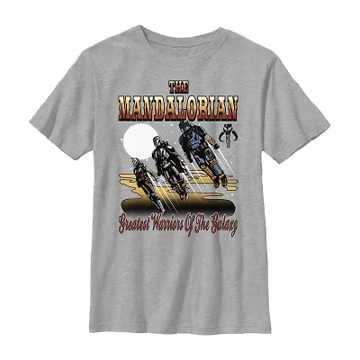 Mandalorian Little & Big Kid Boys Crew Neck Short Sleeve Regular Fit Star Wars Graphic T-Shirt