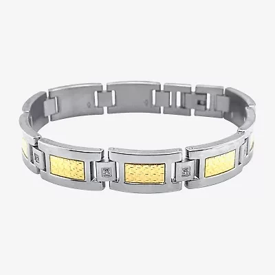 Mens Stainless Steel Round 8 1/2 Inch Link Bracelet
