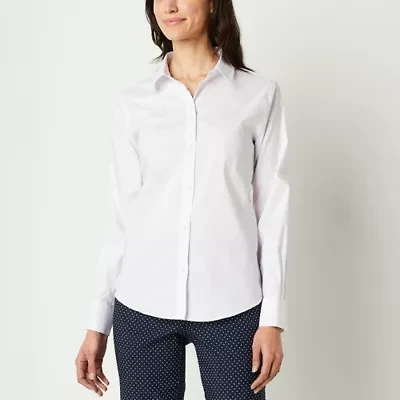 Liz Claiborne Wrinkle Free Womens Long Sleeve Vent Regular Fit Button-Down Shirt