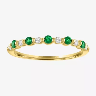 Modern Bride Lab-Created Gemstone and 1/10 CT.T.W. Lab-Grown Diamond 2MM Wedding Band 10K Gold
