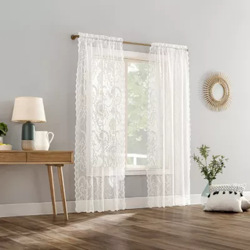 No 918 Nina Lace Rod Pocket Sheer Set of 2 Curtain Panel