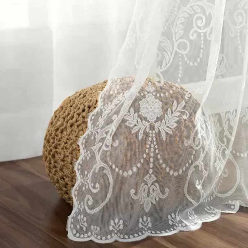 No 918 Nina Lace Rod Pocket Sheer Set of 2 Curtain Panel