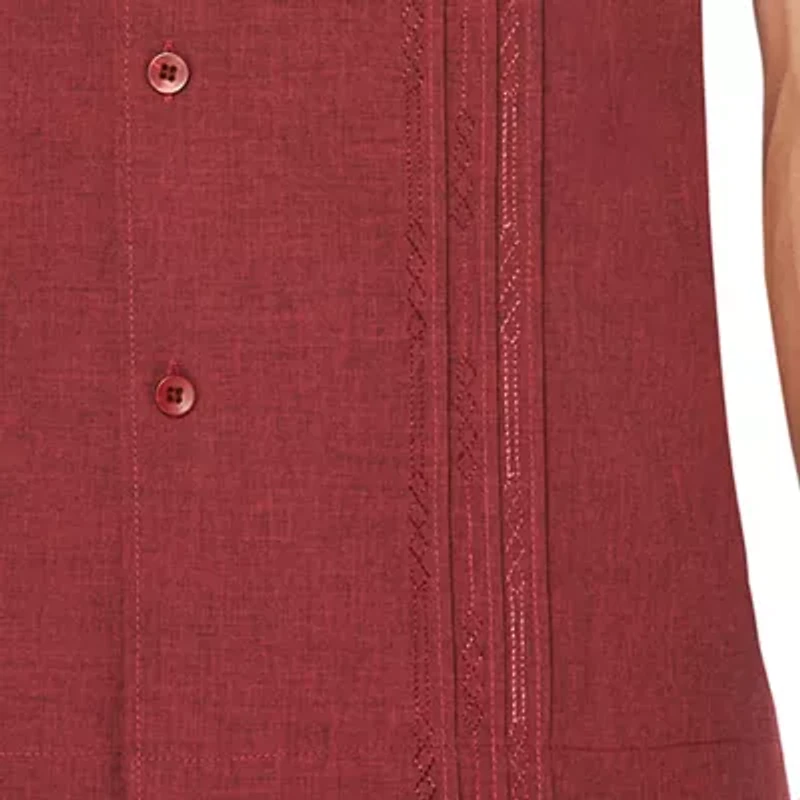 Cubavera Chambray Pintuck Mens Short Sleeve Regular Fit Button-Down Shirt