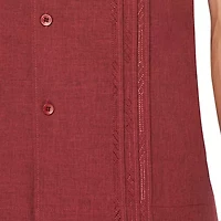 Cubavera Chambray Pintuck Mens Short Sleeve Regular Fit Button-Down Shirt