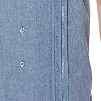 Cubavera Chambray Pintuck Mens Short Sleeve Regular Fit Button-Down Shirt