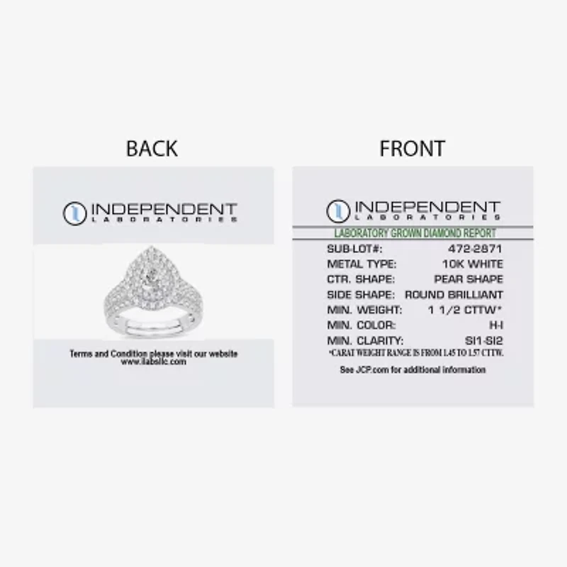 Signature By Modern Bride (H-I / Si1-Si2) Womens 1 1/2 CT. T.W. Lab Grown White Diamond 10K or 14K Gold Pear Halo Bridal Set