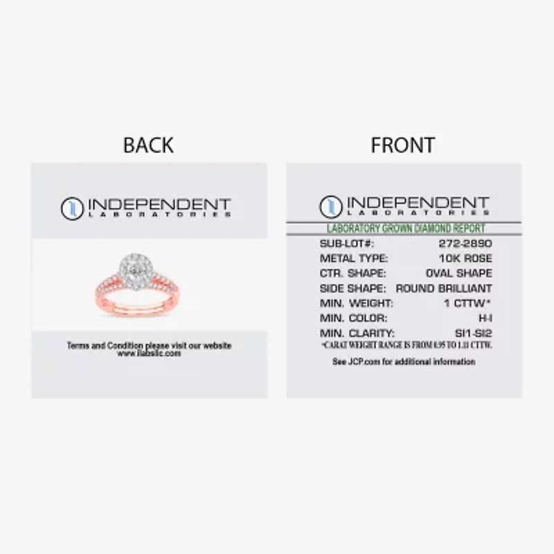 Signature By Modern Bride 1 CT.T.W. (H-I / SI1-SI2) Lab-Grown Diamond Oval Halo Bridal Set 10K or 14K Gold