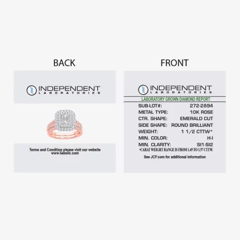 Signature By Modern Bride 1 1/2 CT. T.W. Lab-Grown (H-I / SI1-SI2) Diamond 10K or 14K Gold Emerald Halo Bridal Set