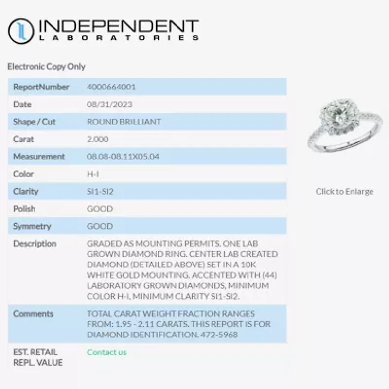 (H-I / Si1-Si2) Womens 2 CT. T.W. Lab Grown White Diamond 10K Gold Round Side Stone Halo Engagement Ring