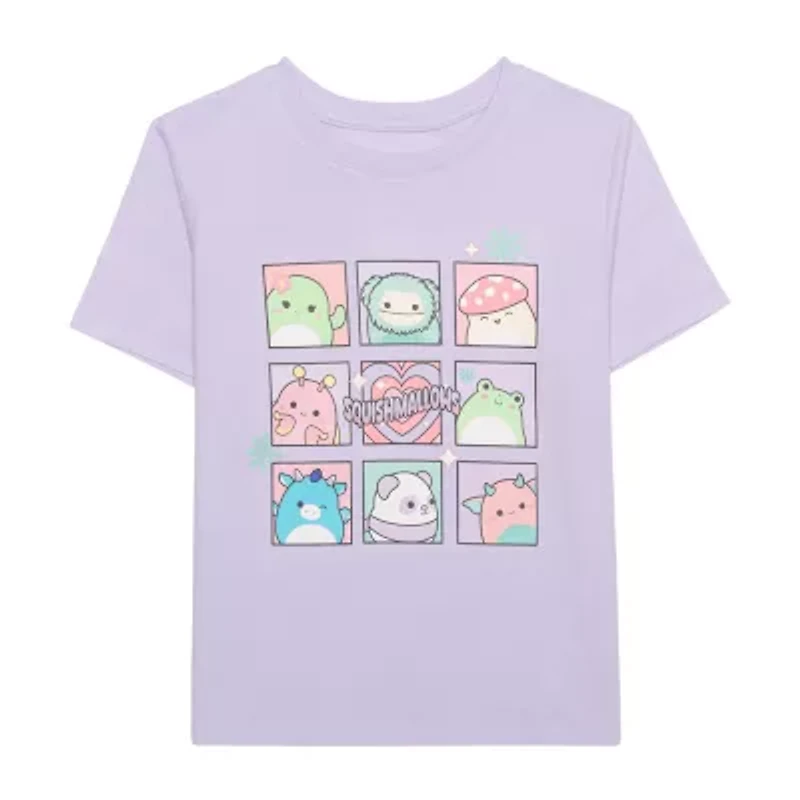 Little & Big Kid Girls Crew Neck Short Sleeve Regular Fit Squishmallows Graphic T-Shirt